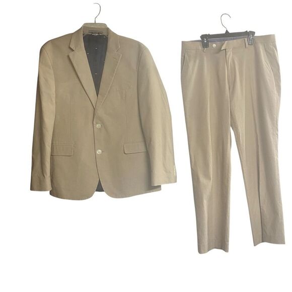 Tommy‎ Hilfiger Mens Suit 2 Piece Blazer Pants Set Khaki Tan Career Business40S